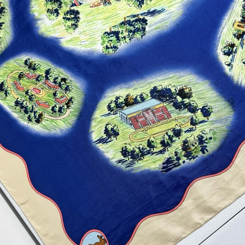 Moose International Silk Scarf Map Print Novelty Island‎ Scene Retro Collector